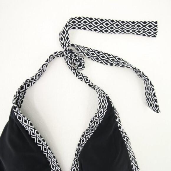 Lands End Black White Pattern Bikini Top Tassel NEW Size Large (14-16) - Picture 2 of 6